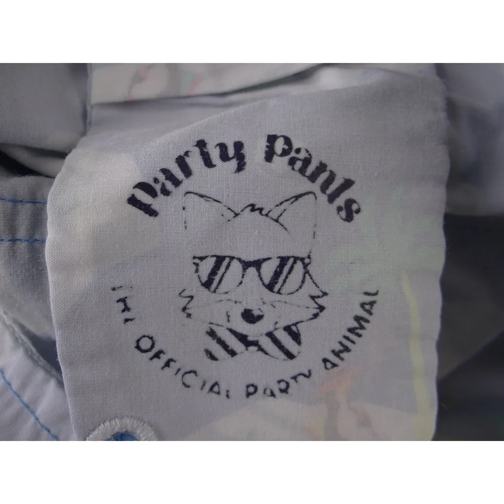 Party Pants Mens Blue Penguin Iceberg Palm‎ Tree Print Swim Trunks Size Large